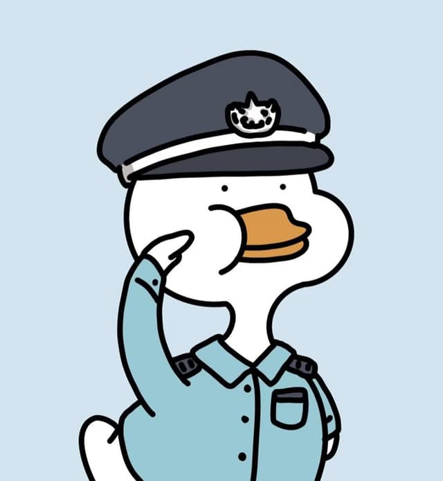 敬礼する警察官姿のアヒルのイラスト